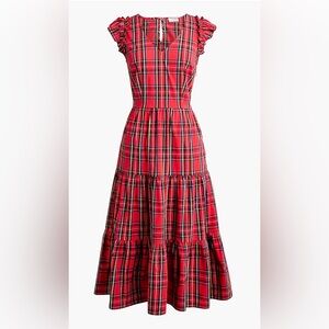 Tartan flutter-sleeve midi dress: size 14